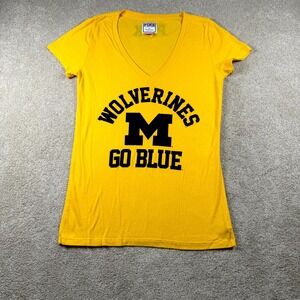 Michigan Wolverines T Shirt Womens L Yellow Victoria's Secret Pink 5th & Ocean